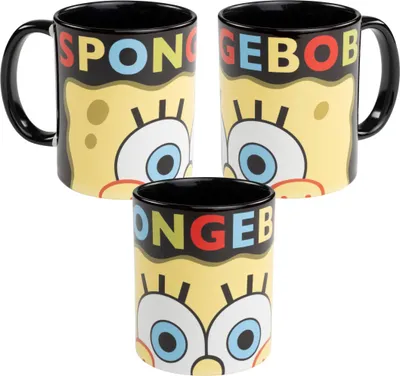 Produktbild von Spongebob Schwammkopf Tasse -  Kaffeetasse Becher Kaffeebecher aus Keramik 320 ml Schwarz