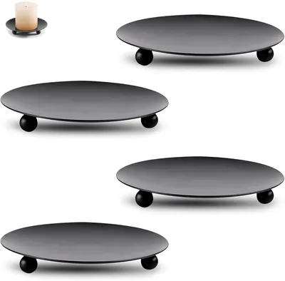 Productafbeelding van Metalen kaarshouders, zwart, 4 stuks, 9 cm, rond, voor theelichthouders