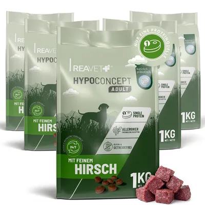 Produktbild von REAVET HYPOCONCEPT Hundetrockenfutter Hirsch – Single-Protein Rezeptur 5kg I Getreidefrei & ohne Zucker Trockenfutter für alle Hunde & Rassen, auch für Sensible Hunde & Allergikerfreundlich