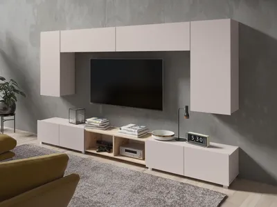 Produktbild von Wohnwand CALABRINI-23 Wohnzimmer-Set Hängewohnwand Schrankwand Schrank TV-Schrank Moderne Anbauwand (Kaschmir / Artisan Eiche)