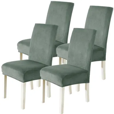 Produktbild von Stuhlhussen Samt 4er Set Bohnengrün Stretch Waschbar für Hochlehner & Schwingstuhl