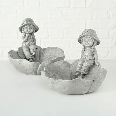 Produktbild von Vogeltränke Vogelbad Blüte mit Mädchen Kunstharz grau H 19 cm Stückpreis