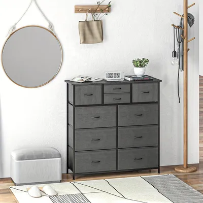 Obrázok produktu pre Ladeblok – Skriňa s zásuvkami – Úložná skrinka – Mobilný kontajner – Archívna skrinka – Čierna oceľ – 10 zásuviek