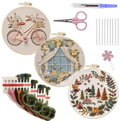 Produktbild von 3er-Set Sticken für Anfänger, Embroidery Kit, DIY Sticken Set Erwachsene