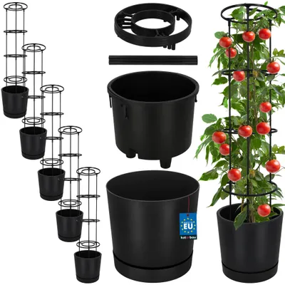 Obrázok produktu pre KOTARBAU® Súprava 5 kusov kvetináčov na paradajky, priemer 29 cm. Kvetináč s oporou na rastliny pre popínavé rastliny. Konštrukcia na paradajky, výška 108 cm. Robustná a odolná, plast, farba antracit