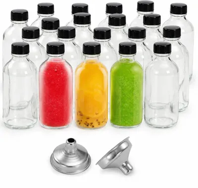 24 Glasflaschen 120 ml mit Deckeln + 2 Trichter