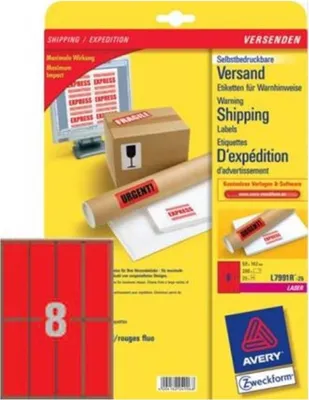 Obrázok produktu pre Výstražné štítky 50x142mm neónovo červené 200x kus