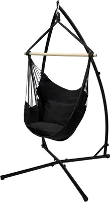Produktbild von ECD Germany Hängesessel Anthrazit mit Gestell 208 cm, Hängestuhl mit 2 Kissen aus Baumwolle, bis 120 kg