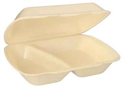 Produktbild von 100 Menüboxen mit Klappdeckel, XPS 2-geteilt 7,5 cm x 24,3 cm x 20,8 cm creme
