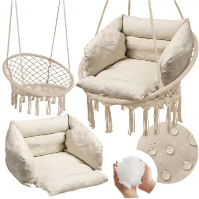 Zdjęcie produktu dla Fotel wiszący huśtawka bocianie gniazdo Trees beżowy z poduszkami Boho