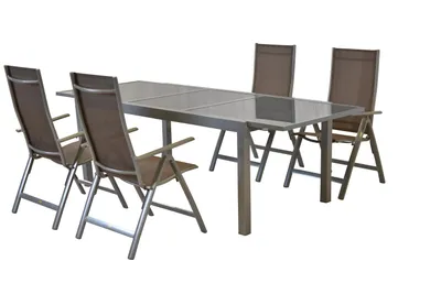 Produktbild von Merxx Gartenmöbelset Carrara 5tlg., 4 Klappsessel taupe, 1 Ausziehtisch 160/220 x 90 cm - Aluminium/Textil