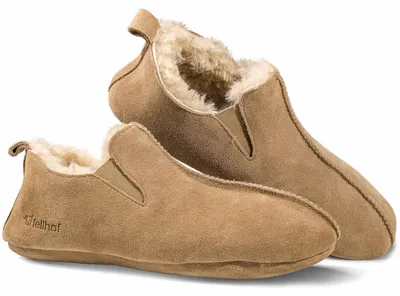 Produktbild von Fellhof Aladdin Uni Alpaka Hausschuhe aus Lammfell Braun, 3108-0