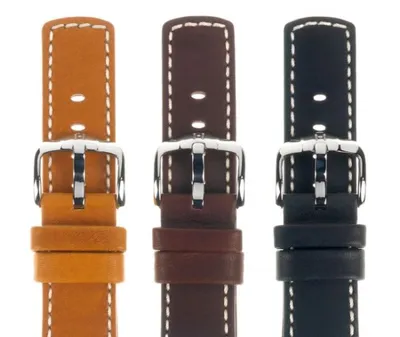 Produktbild von HIRSCH Mariner- Kalbsleder (Länge: L (120mm / 80mm) / Anstoßbreite: 22 (zu 20) / Schließe: Edelstahl (Silber) / Sonderanfertigung*: nein / Farbe / Naht: Goldbraun matt / Weiß / Polsterung (Ansatz / Schließe) in mm: 5,5 mm / 2,4 mm)