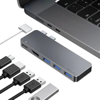 Image de iMounts Hub USB-C pour MacBook Air/Pro 2022/2023 - HDMI, USB3.0, Thunderbolt 3, Charge - Gris Espace - Gris Espace