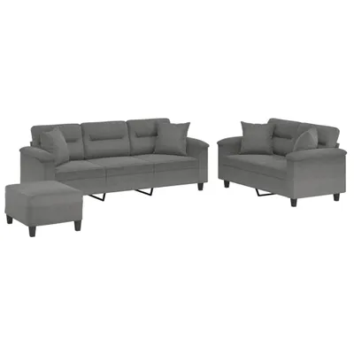 Image de Ensemble de canapés 3 pcs coussins Gris foncé Tissu microfibre