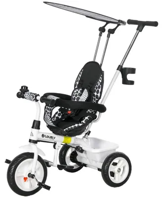 Image de Tricycle pour enfants 6-en-1 avec barre de poussée, auvent et panier | Couleur : Blanc | Dimensions : 47 x 105 x 98 cm