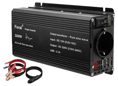 Image de Onduleur, onde sinusoïdale pure, écran LED, 12V 2200W, prise EU, 2 ports USB