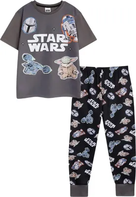 Image de Star Wars - Pyjama à pantalon long pour enfants, manches courtes NS9460 (116) (gris/noir)