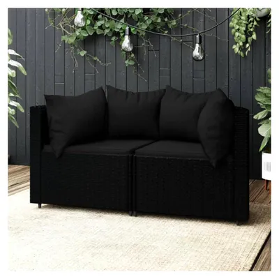 Produktbild von Wetterfestes Gartensofa Balkonmöbel Lounge Gartenmöbel Kleines Balkonsofa Set Ecklounge Sofa Outdoor Schwarz 2-teilig