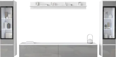 Produktbild von MIRJAN24 Wohnwand Vera II, Stilvoll Wohnzimmer-Set, TV-Schrank, Modern Mediawand (Weiß / Grau Hochglanz, mit Beleuchtung)