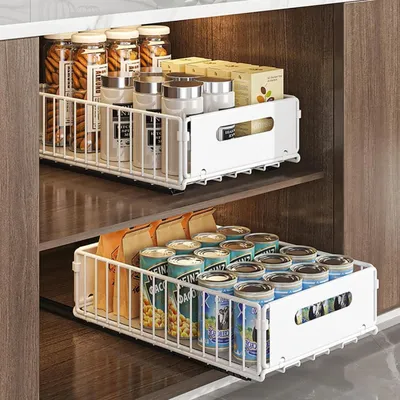 Productafbeelding van Uittrekbare opbergrekken met lades, 2 stuks, wit, 38x25x10 cm, koolstofstaal