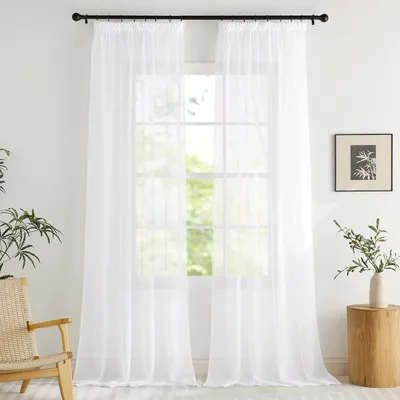 Immagine prodotto di Tende trasparenti, 140 x 240 cm, set di 2 pannelli, colore bianco, in poliestere, per filtrare la luce
