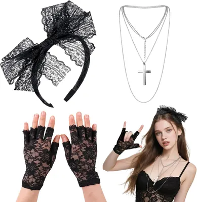 Produktbild von 80er Jahre Kostümzubehör Set, 3-teilig, Vintage Damen Set, für Retro Party