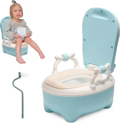 Image de Jopassy Pot et toilettes pour bébés, pot pour bébé avec fonction WC, siège de toilette et entraîneur pour enfants avec poignées et design antidérapant bleu