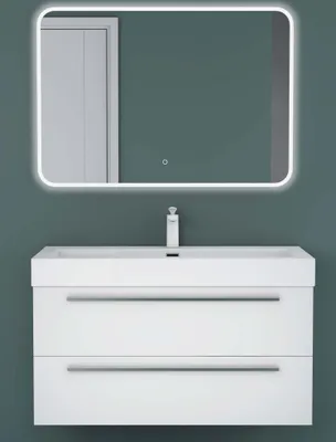 Produktbild von Mai & Mai Badmöbelset Komplett Set Waschbeckenunterschrank 100cm Unterschrank mit Waschschbecken aus Mineralguss und LED-Badspiegel Quadratto