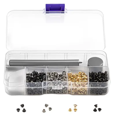 Image de Kit d'outils pour l'application d'œillets - Ensemble de 800 pièces comprenant des œillets en métal de 2 mm et une boîte de rangement