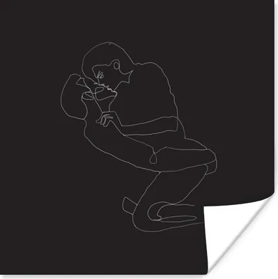 Produktbild von MuchoWow® Poster Kuss - Paar - Strichzeichnung 75x75 cm - Wand Dekoration