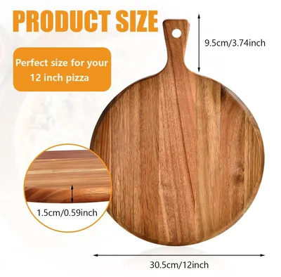 Immagine prodotto di Omgoods - Set di 2 taglieri per pizza in legno con manico, diametro 30 cm