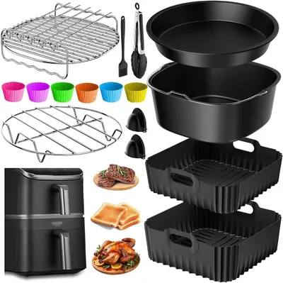 Produktbild von COSORI Heißluftfritteuse Zubehör, Silikonform Airfryer Zubehör für COSORI Turbo Tower Pro 10,8L(6,5L/4,3L) Double Stack Airfryer, BPA-frei, Pizzaplatte, Kuchen Brotform usw Zubehör Set
