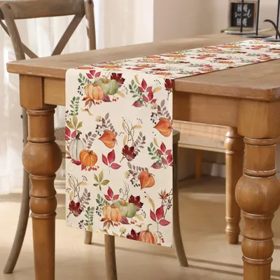 Zdjęcie produktu dla Bieżnik jesienny, 40x140 cm, pomarańczowy, zielony, motywy: liście, dynie, poliester