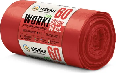 Zdjęcie produktu dla HDPE Worki na śmieci SIPEKO 60L 50szt. CZERWONE