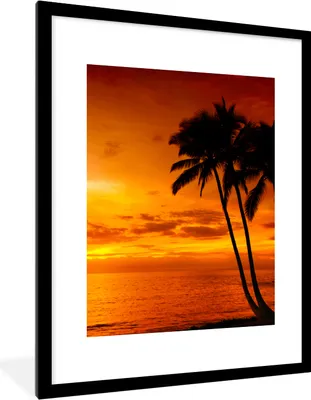 Produktbild von MuchoWow® Gerahmtes Poster Palme - Sonnenuntergang - Tropisch - Orange - Meer 60x80 cm - Poster mit Schwarzem Bilderrahmen Wandposter Rahmen Foto Bilder - Wohnzimmer - Dekorationen - Prämie