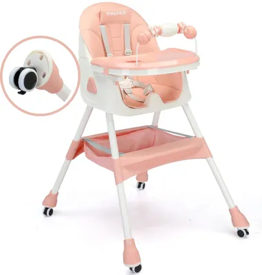 Produktbild von Twinky® Hochstuhl Baby MAXI - Pink - 2-in-1 Kinderhochstuhl - Klappbarer Esszimmerstuhl, Kinderwagen - Mitwachsstuhl und Babystuhl für Neugeborene