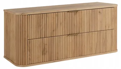 Zdjęcie produktu dla Szafka Łazienkowa Wisząca Pod Umywalkę 120 Cm Dąb Ryflowane Fronty Elesan