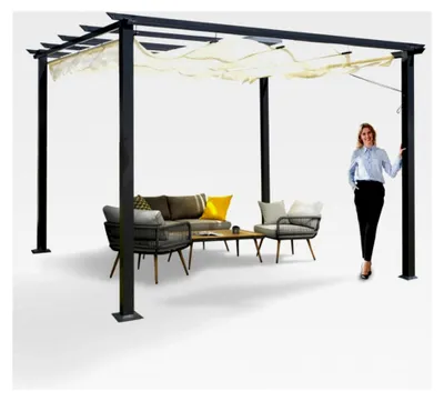 Produktbild von Garten Pergola Pavillon Terrassendach - Milos I 3x3m - wasserdichtes und stabiles Sonnenschutzsystem für Terrasse und freistehenden Pavillon