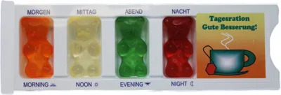 Zdjęcie produktu dla Pudełko tabletek "Get well soon" wypełnione gumami owocowymi artykuł żartobliwy 25g