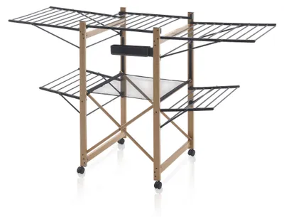 Produktbild von Meisterhome® Wäscheständer Standtrockner 30m Trockenleinenlänge, Flügelwäscheständer, Flügelwäschetrockner platzsparend, Metall, für Kleidung, Handtücher, Wäsche, für drinnen und draußen - Schwarz/Weiß, Farbe:Schwarz