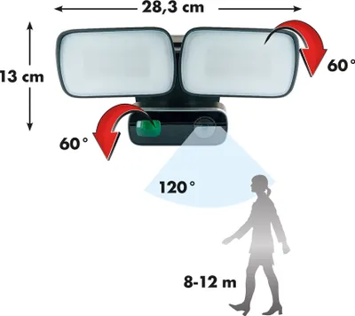 Produktbild von Überwachungskamera Full HD mit Flutlicht, Farbe:Schwarz, Verpackungsart:Karton, Inhalt (Packung):1 Stück