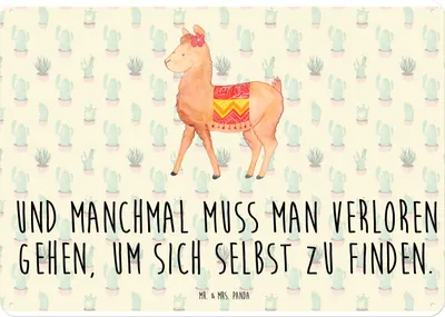 Produktbild von Mr. & Mrs. Panda Wandbild Alpaka Stolz DIN A4 - Kaktus Grün - Geschenk, Blechtafel, Lama, Türschild, tafel, Schild, Magnetschild