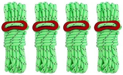 Image de Lot de 4 cordes en paracorde de 4 mm, résistantes au vent, réfléchissantes et réglables, d'une longueur de 4 mètres, pour les haubans de tente, les auvents et le camping