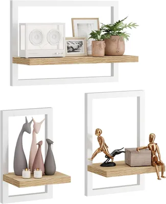 Image de Étagères murales en bois clair, lot de 3, pour bureau