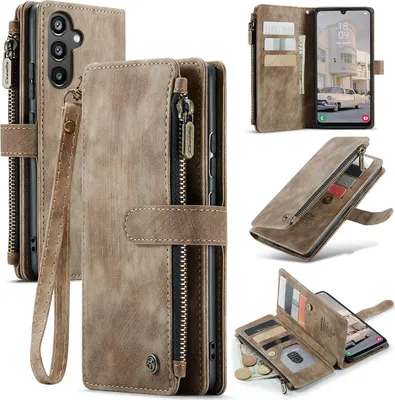 Immagine prodotto di Galaxy A34 5G Case, Flip Pelle Zip Stand Funzione Custodia protettiva per Samsung Galaxy A34 5G Brown