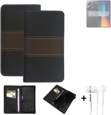 Produktbild von K-S-Trade Handyhülle + Kopfhörer kompatibel mit POCO M6 Pro 4G Schutzhülle Walletcase Bookstyle Tasche Schutz Case Hülle Wallet Cover Kunstleder