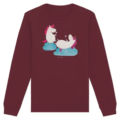 Produktbild von Mr. & Mrs. Panda Bio Baumwoll Pullover Einhorn Sekt Größe XL - Burgundy - Geschenk, Sweater, Sweatshirt, Pulli, Party, Korken, Einhörner, Unicorn
