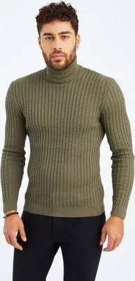 Produktbild von Leif Nelson Rollkragen Herren Strickpullover Feinstrick Rollkragen LN-2115, Khaki / XXL