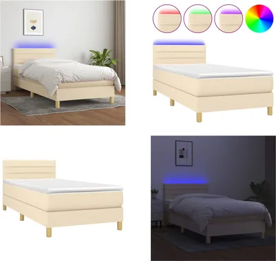 Produktbild von vidaXL Boxspringbett mit Matratze & LED Creme 100x200 cm Stoff - Boxspringbett - Boxspringbetten - Bett - Schlafzimmermöbel